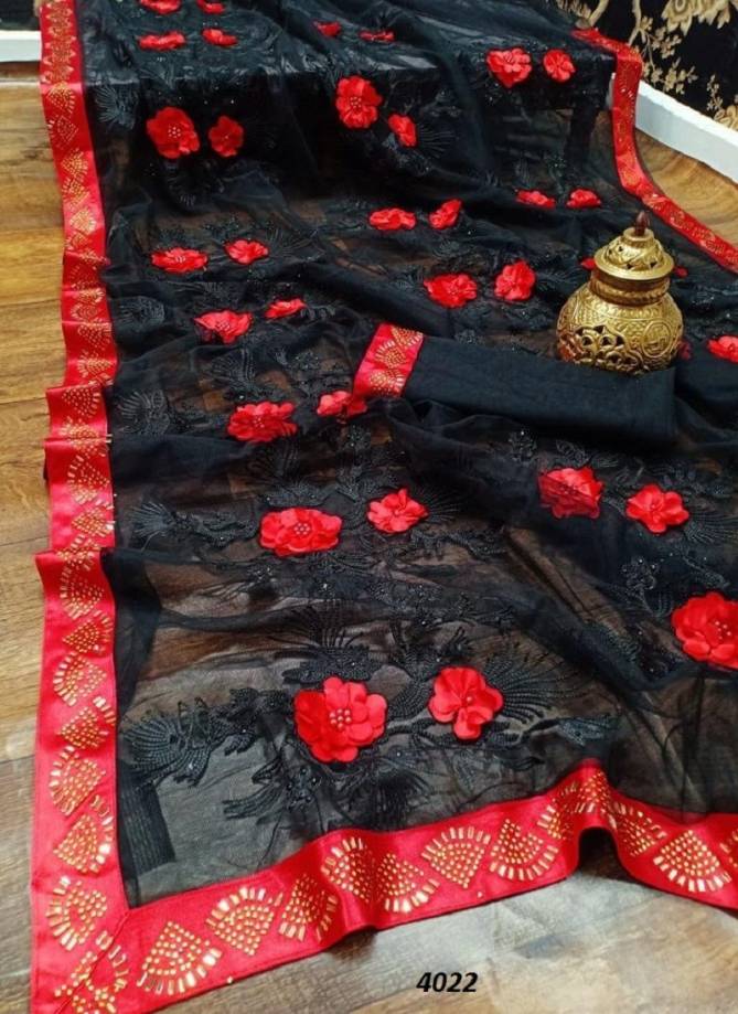 Divya Fashion 4002 Colours Latest Soft Net With Fancy Rubin Work Flower With Beautiful Hot Fix Diamond Border Saree Collection